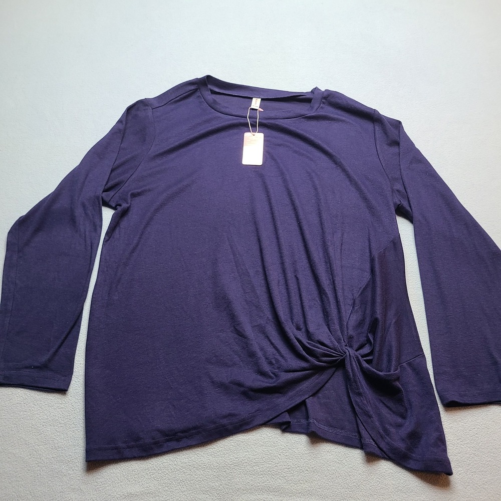 NILOUFO Side Tie Top Womens 3XL Purple NEW Long Sleeve Knot Hem Blouse
